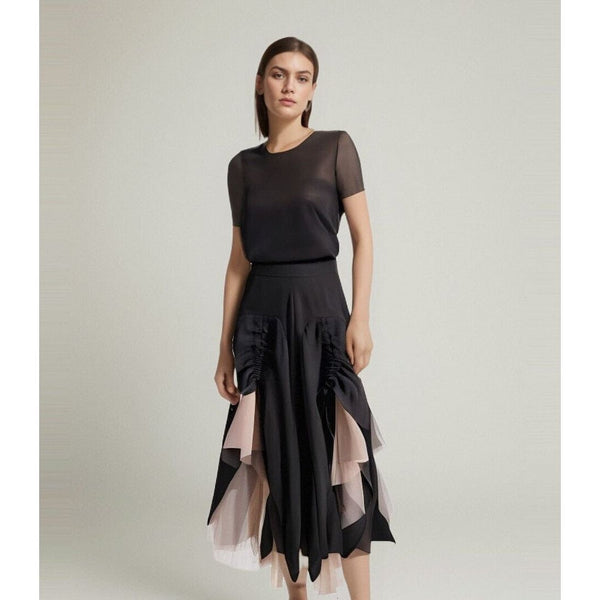 The Paris High-Waisted Pleated Mesh Skirt 0 SA Styles 