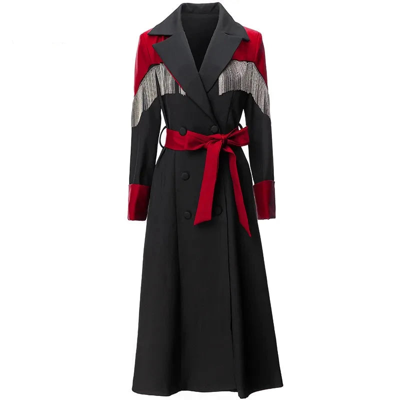 The Alaric Long Sleeve Tassels Trench Coat Saint Ashley Red S 