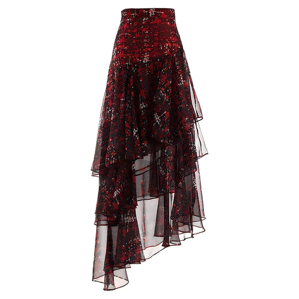 The Karis High-Waisted Asymmetrical Skirt - Multiple Colors 0 SA Styles Red S 