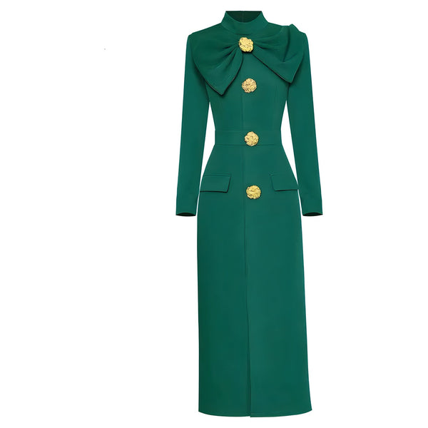 The Antonia Long Sleeve Midi Dress - Multiple Colors SA Formal Green S 