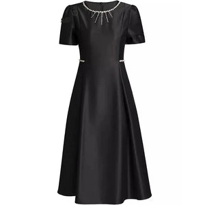 The Leora Short Sleeve High Waist Dress Saint Ashley Black S 