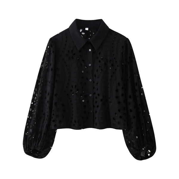 The Estelle Hollow Out Embroidered Top Saint Ashley Black S 