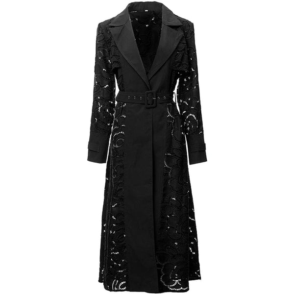 The Serilda Embroidered Lapel Trench Coat Saint Ashley Black S 