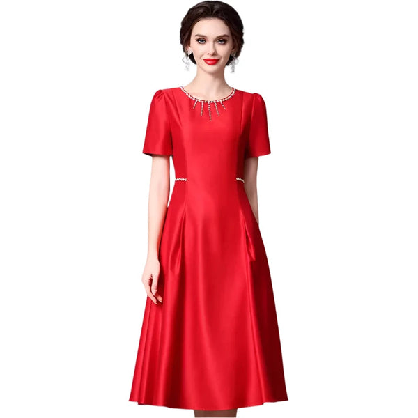 The Leora Short Sleeve High Waist Dress Saint Ashley Red S 