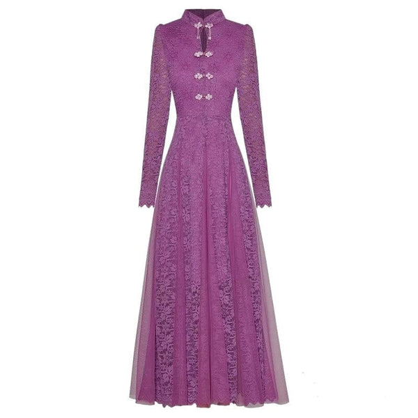 The Marguerite Long Sleeve Patchwork Dress - Multiple Colors SA Formal Purple S 