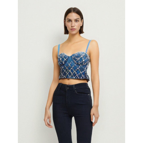 The Bermuda Crop Top Rhinestone Denim Camisole 0 SA Styles 