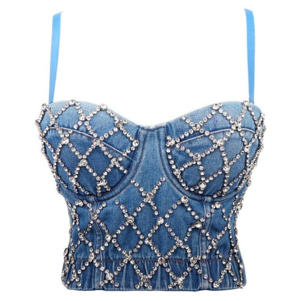 The Bermuda Crop Top Rhinestone Denim Camisole 0 SA Styles S 