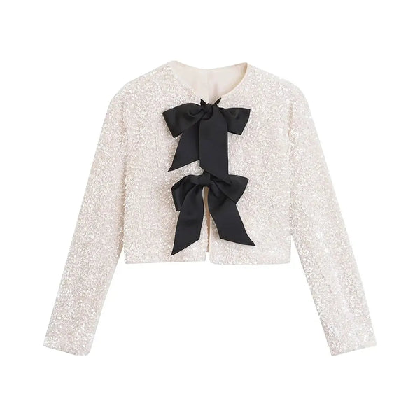 The Elysia Cropped Sequin Jacket Saint Ashley White XS 