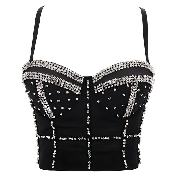 The Cardi Crop Top Rhinestone Camisole - Multiple Colors 0 SA Styles Black S 