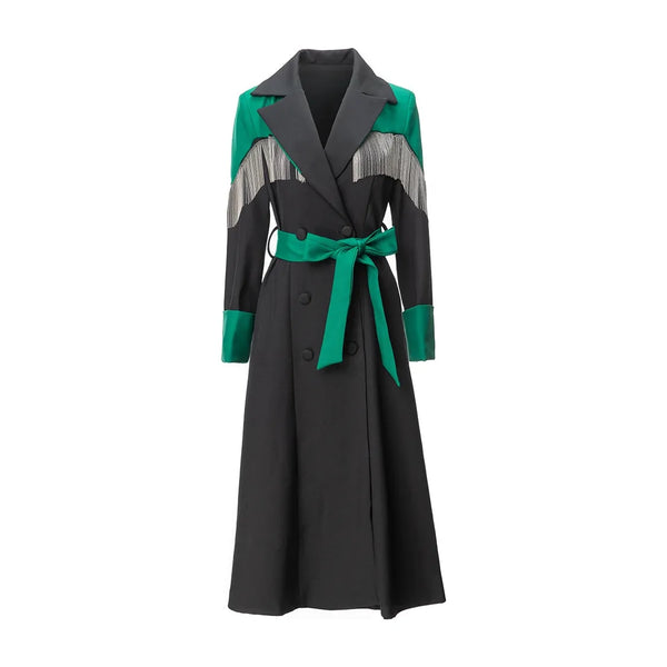 The Alaric Long Sleeve Tassels Trench Coat Saint Ashley Green S 