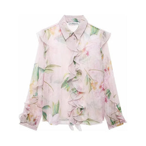 The Thalia Printed Long Sleeve Blouse Saint Ashley XS 