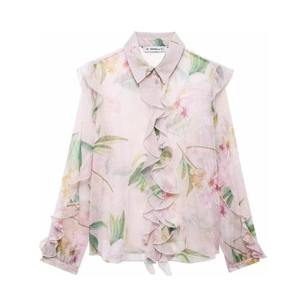 The Thalia Printed Long Sleeve Blouse Saint Ashley XS 