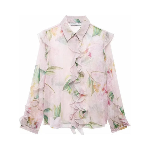 The Thalia Printed Long Sleeve Blouse Saint Ashley XS 