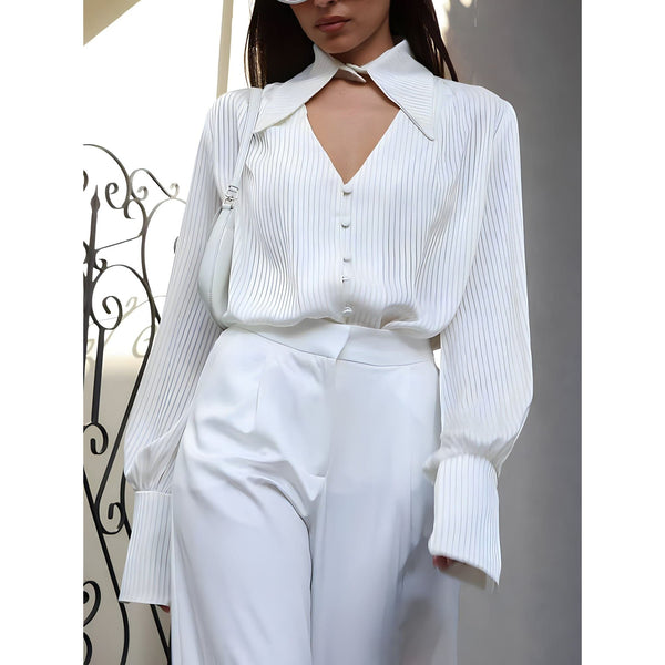 The Bernadette Jacquard Long Sleeve Shirt - Multiple Colors SA Formal White S 