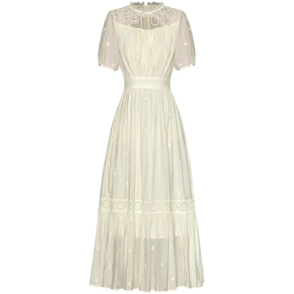 The Opal Short Sleeve Embroidered Dress Saint Ashley Ivory S 