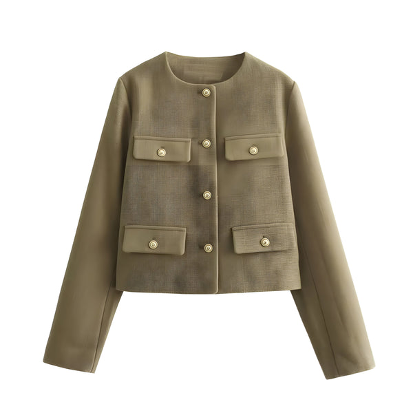 The Livia Long Sleeve Coat Saint Ashley Khaki XS 