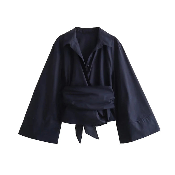 The Colette Long Sleeve Belted Blouse Saint Ashley Black XS 