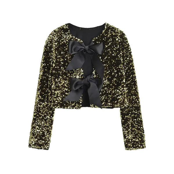 The Elysia Cropped Sequin Jacket Saint Ashley Gold XS 