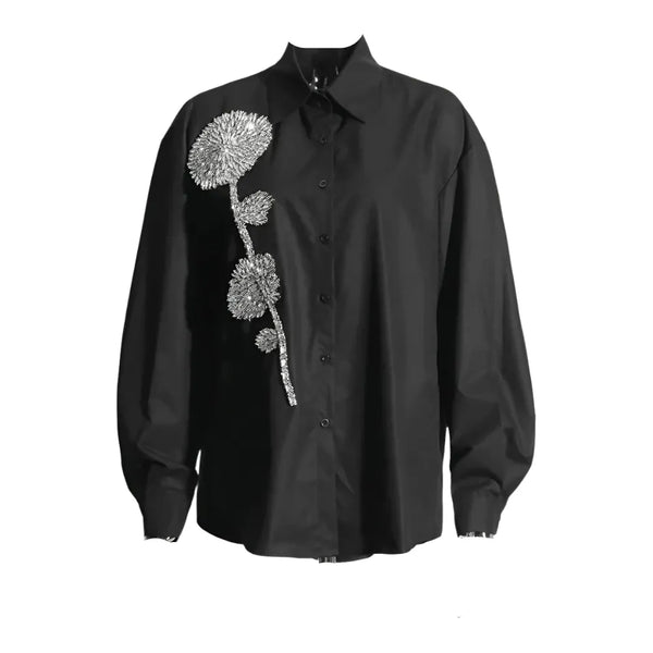 The Portia Long Sleeve Lapel Shirt Saint Ashley Black S 