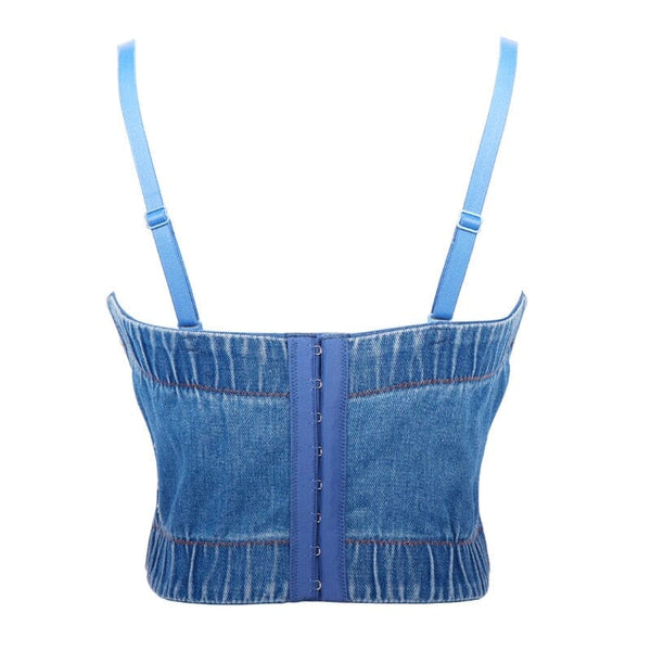 The Bermuda Crop Top Rhinestone Denim Camisole 0 SA Styles 