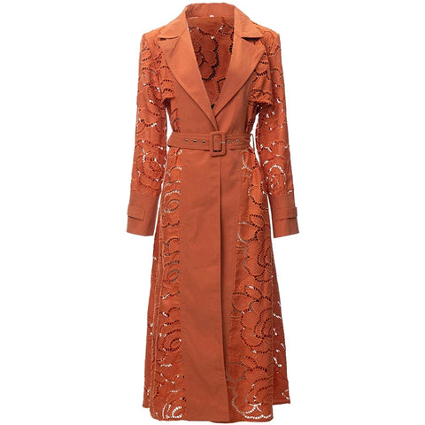 The Serilda Embroidered Lapel Trench Coat Saint Ashley Orange S 