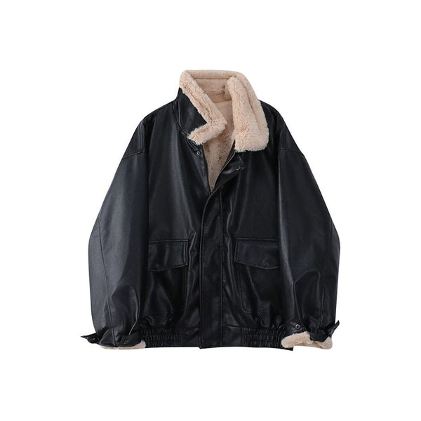 The Carla Faux Leather Oversized Winter Moto Jacket - Multiple Colors 0 SA Styles Black One Size 